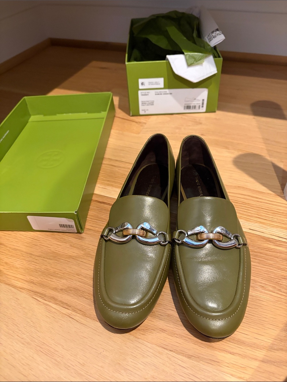 Tory Burch Olive Green Leather Jessa Loafers